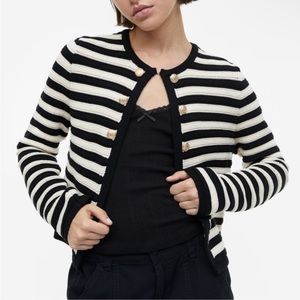 H&M STRIPED TEXTURED KNIT CARDIGAN BLACK AND WHITE